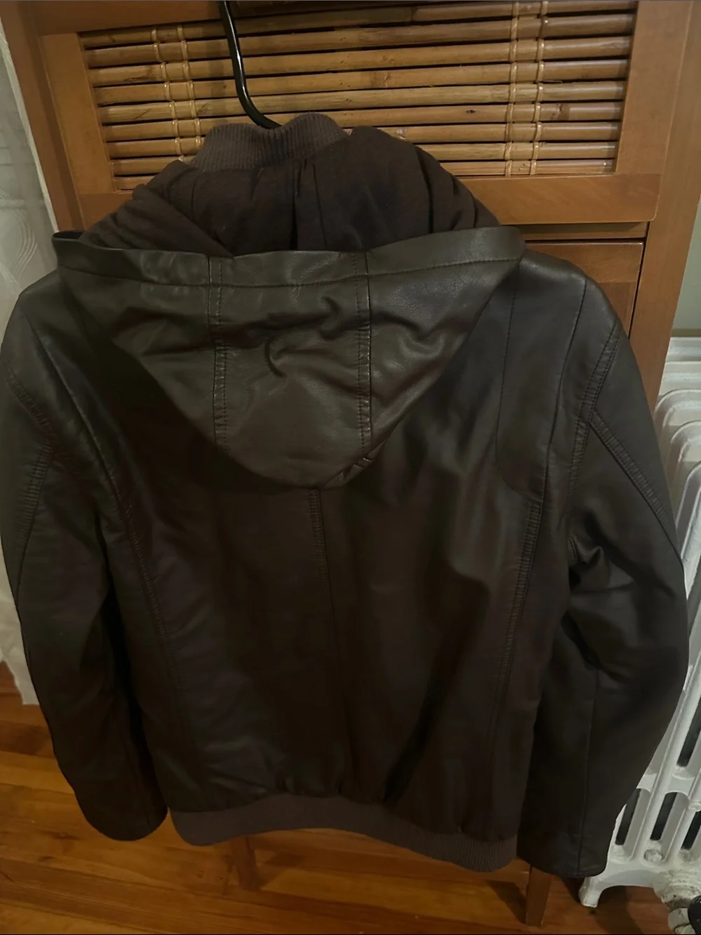 INC International Concepts Dark Brown Faux Leather Bomber Jacket with Hood